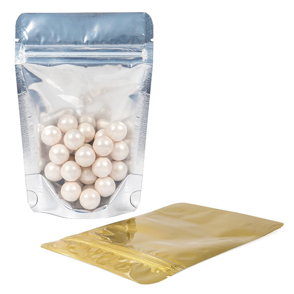 Buste doypack trasparenti/oro 10x6x15cm | 57 grammi (100 pezzi) [ZBGG2]