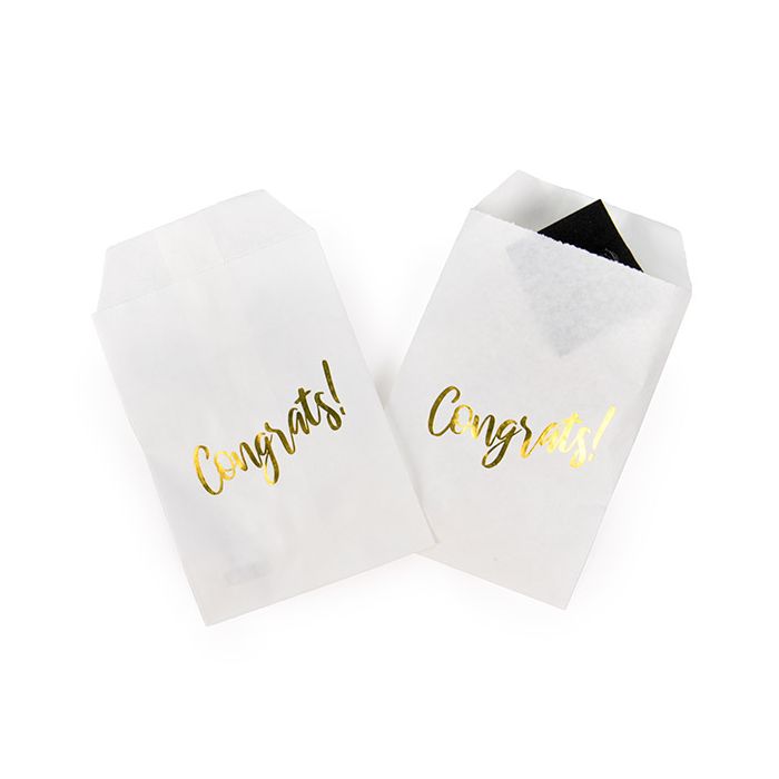 Sacchetti di carta bianche con oro ''Congrats'' 7,6x12,7 cm (100 pz) [GPB35GC]