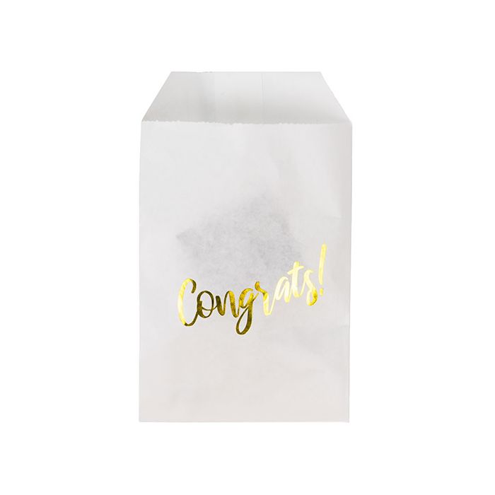 Sacchetti di carta bianche con oro ''Congrats'' 7,6x12,7 cm (100 pz) [GPB35GC]