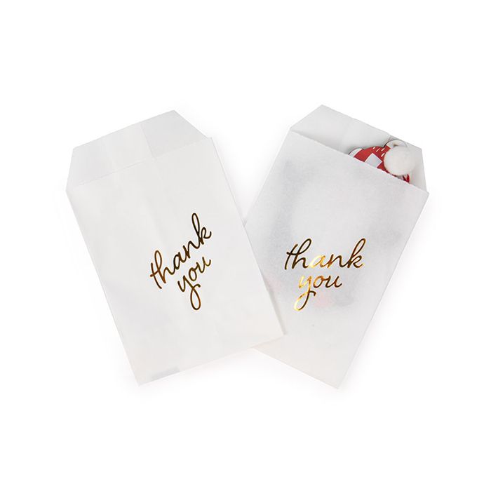 Sacchetti di carta bianche con oro ''Thank You'' 7,6x12,7 cm (100 pz) [GPB35GT]