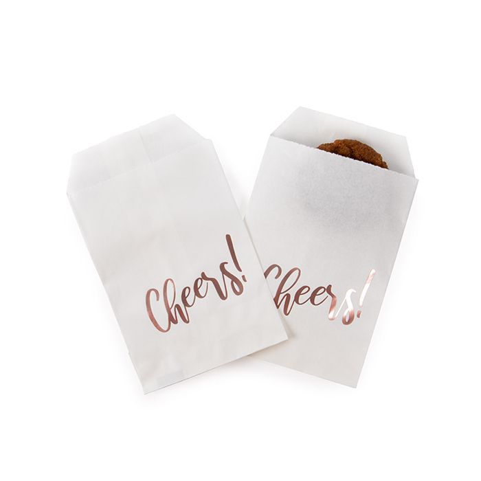 Sacchetti di carta bianche con oro rosa ''Cheers'' 7,6x12,7 cm (100 pz) [GPB35RCH]