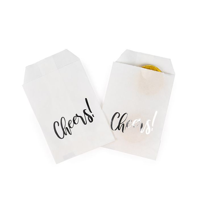 Sacchetti di carta bianche con argento ''Cheers'' 7,6x12,7 cm (100 pz) [GPB35SCH]