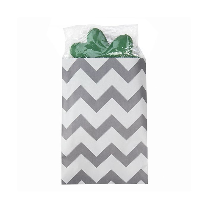 Sacchetti di carta bianche con Grigio strisce chevron 12,7x20,3 cm (100 pz) [GPB58CS]