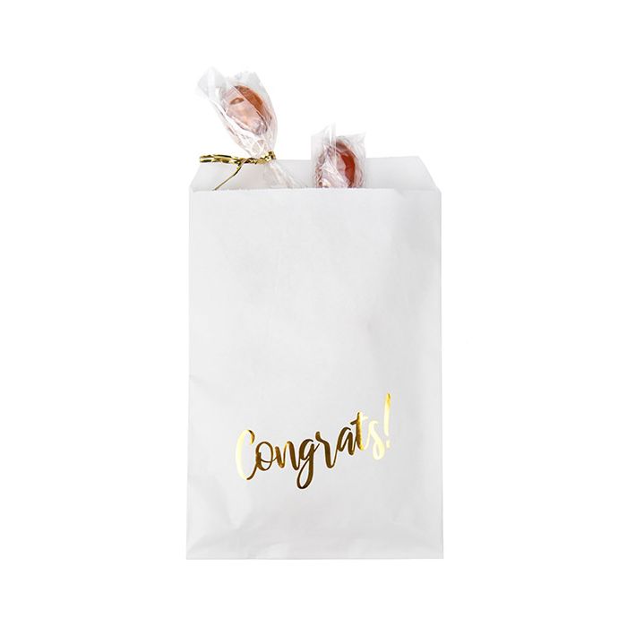 Sacchetti di carta bianche con oro ''Congrats'' 12,7x20,3 cm (100 pz) [GPB58GC]