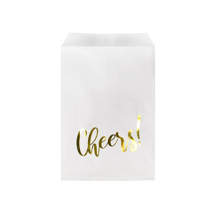 Sacchetti di carta bianche con oro ''Cheers'' 12,7x20,3 cm (100 pz) [GPB58GCH]