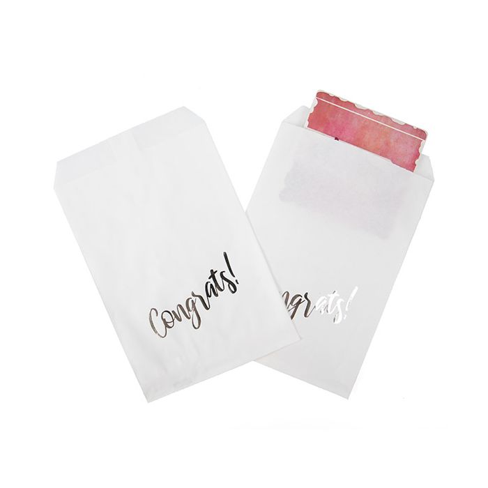 Sacchetti di carta bianche con argento ''Congrats'' 12,7x20,3 cm (100 pz) [GPB58SC]