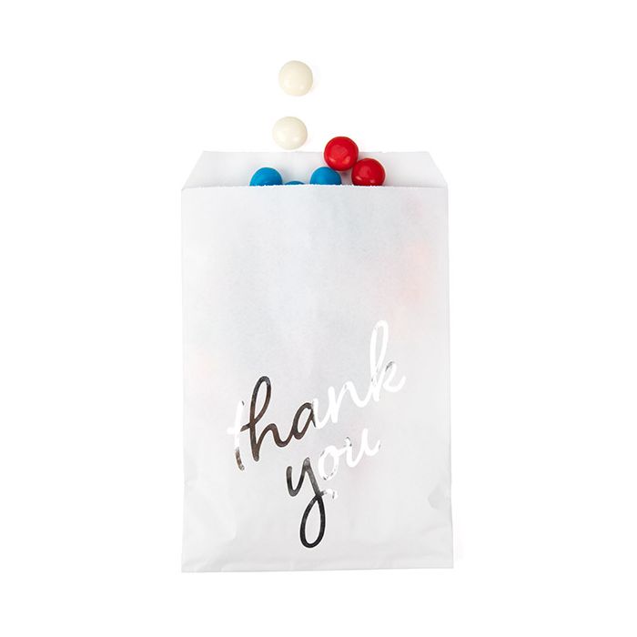 Sacchetti di carta bianche con argento ''Thank You'' 12,7x20,3 cm (100 pz) [GPB58ST]