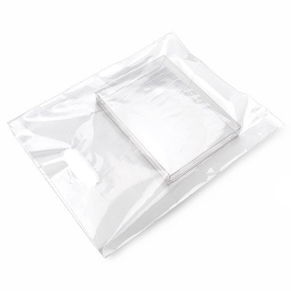 Buste shopper trasparenti con manico a fagiolo 30.5x38.1cm PE 60 micron (100 pezzi) [H1215CL1]