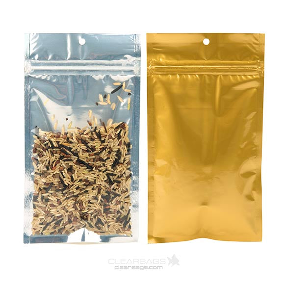 Sacchetto trasparente con chiusura a pressione trasparente/oro 10.2x16.5cm (100 pezzi) [HZBB5CG]