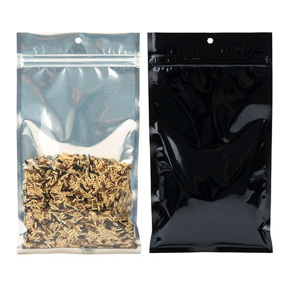 Sacchetto trasparente con chiusura a pressione trasparente/nero 12,7x20,8cm (100 pezzi) [HZBB6CB]