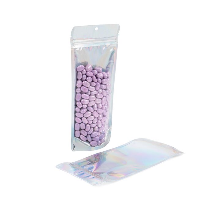 Buste doypack trasparenti / iridescenti / olografici 10,8x6x23,8cm con foro (25 pezzi) [ZBGH1NC]