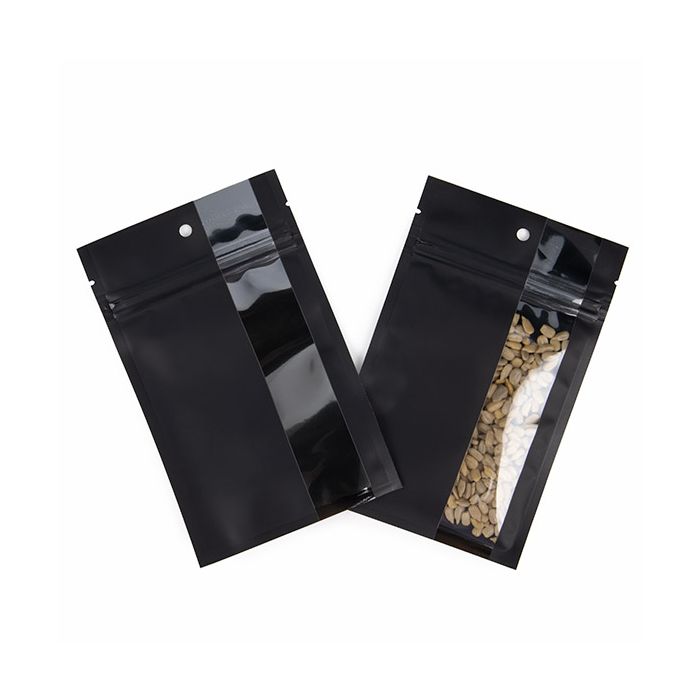 Sacchetto trasparente con chiusura a pressione Nero con finestra verticale 9,2x12,7 cm (100 pezzi) [HZBV4MB]