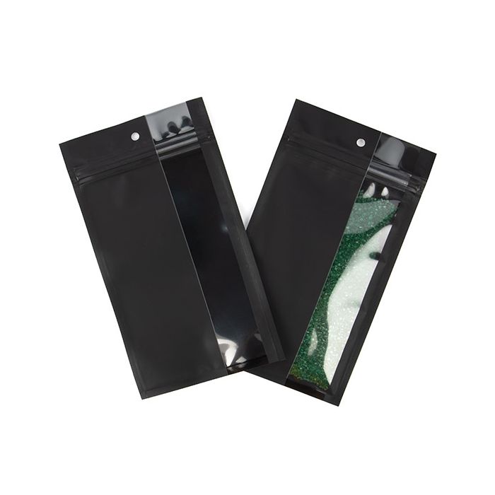 Sacchetto trasparente con chiusura a pressiones opaco nero converticale finestra 10,2x16,5 cm (100 pz) [HZBV5MB]