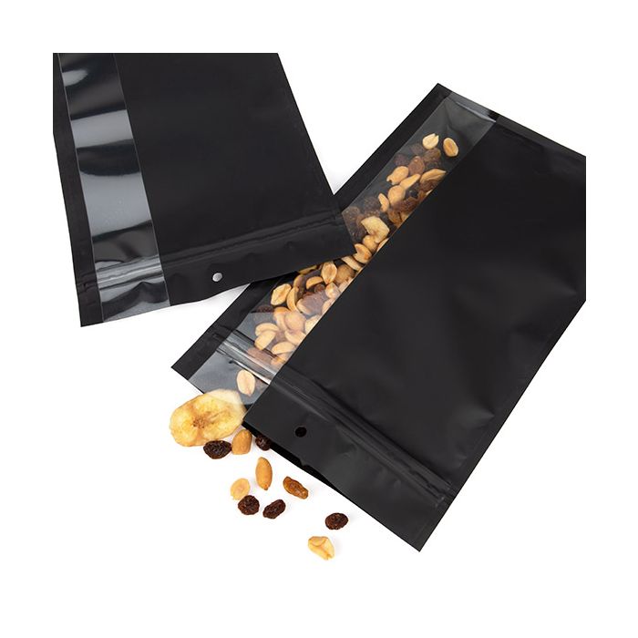 Sacchetto trasparente con chiusura a pressiones opaco nero converticale finestra 15,2x23,5 cm (100 pz) [HZBV7MB]