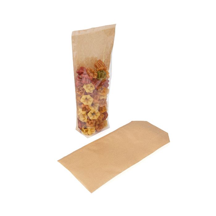 Kraft Sacchetto SOS trasparente con fondo piatto in carta 7x5.1x25.4 cm (100 pz) [FGKB17]