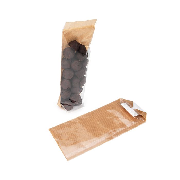 Kraft Sacchetto SOS trasparente con fondo piatto in carta 5.1x4.4x21.6 cm (100 pz) [FGKB20]