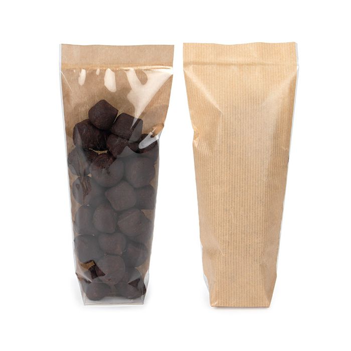 Kraft Sacchetto SOS trasparente con fondo piatto in carta 5.1x4.4x21.6 cm (100 pz) [FGKB20]