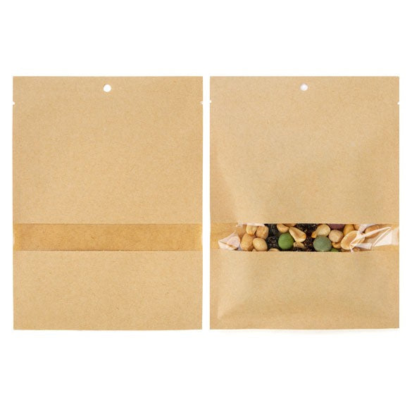 Sacchetto kraft compostabile 13.7x18.5cm con finestra e termosaldabile (100 pezzi) [KHS57W]
