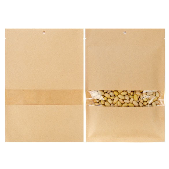 Sacchetto kraft compostabile 15.2x22.9cm con finestra e termosaldabile (100 pezzi) [KHS69W]