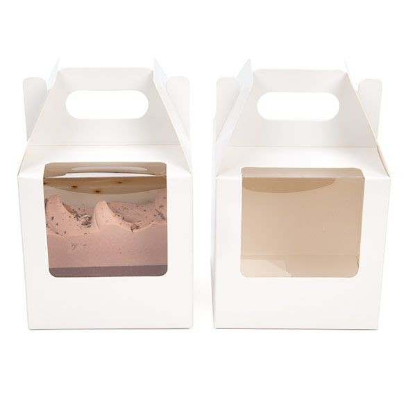 Scatola di carta bianca con manico 10.2x10.2x10.2 cm con finestra (25 pezzi) [WGWG57]