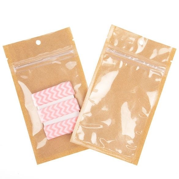 Sacchetto Kraft con fronte trasparente 7,6 x 11,4 cm con tacche di strappo (100 pezzi) [HZB3KC]