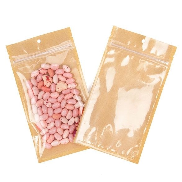 Sacchetto kraft con fronte trasparente 10,2 x 16,5 cm con tacche di strappo (100 pezzi) [HZB5KC]