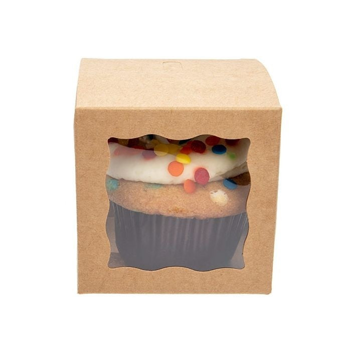 Scatoline in carta kraft Marrone con 3 finestre 7,5x7,5x7,5cm (25 pezzi) [WKRG345]