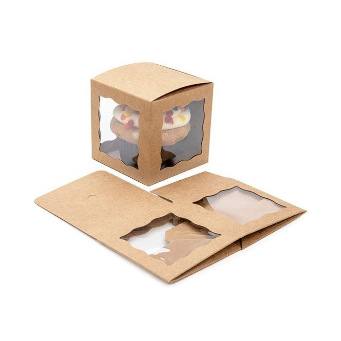 Kraft Gift Boxes Brown with 3 windows 7.5x7.5x7.5cm