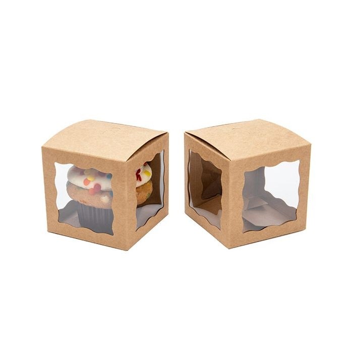 Scatoline in carta kraft Marrone con 3 finestre 7,5x7,5x7,5cm (25 pezzi) [WKRG345]