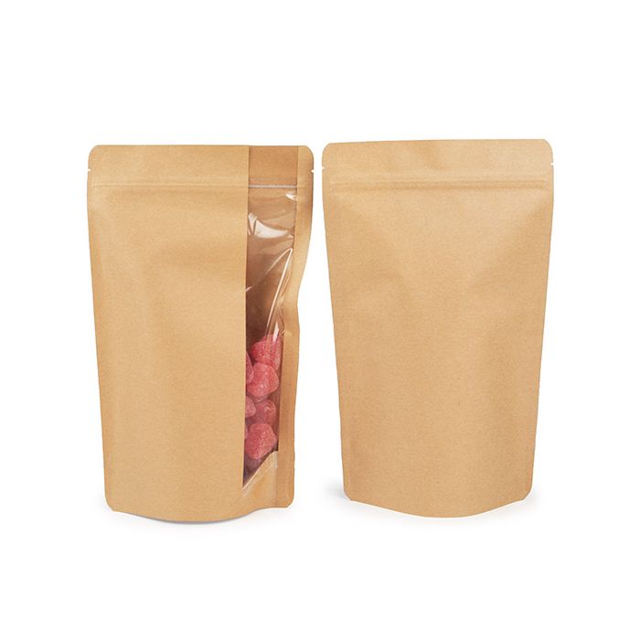 Buste doypack con verticale finestra Kraft 17.1x8.9x28.6 cm (100 pz) [ZBGV4K]