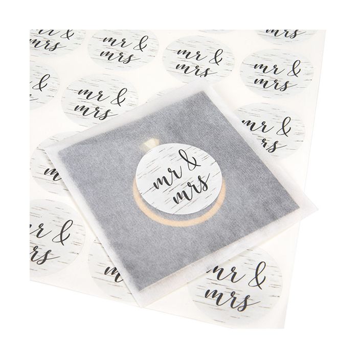 Adesivi rotondi ''Mr. & Mrs.'' (legno con Grigio Print) 3,8 cm (1 Sheet) [LS1HBMM]