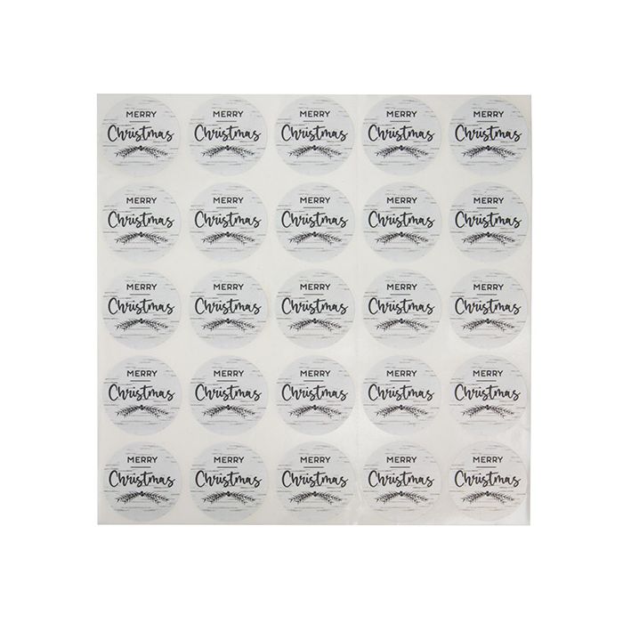Adesivi rotondi ''Merry Christmas'' (bianche Birch con Grigio Text) 3,8 cm (1 Sheet) [LS1HMC]