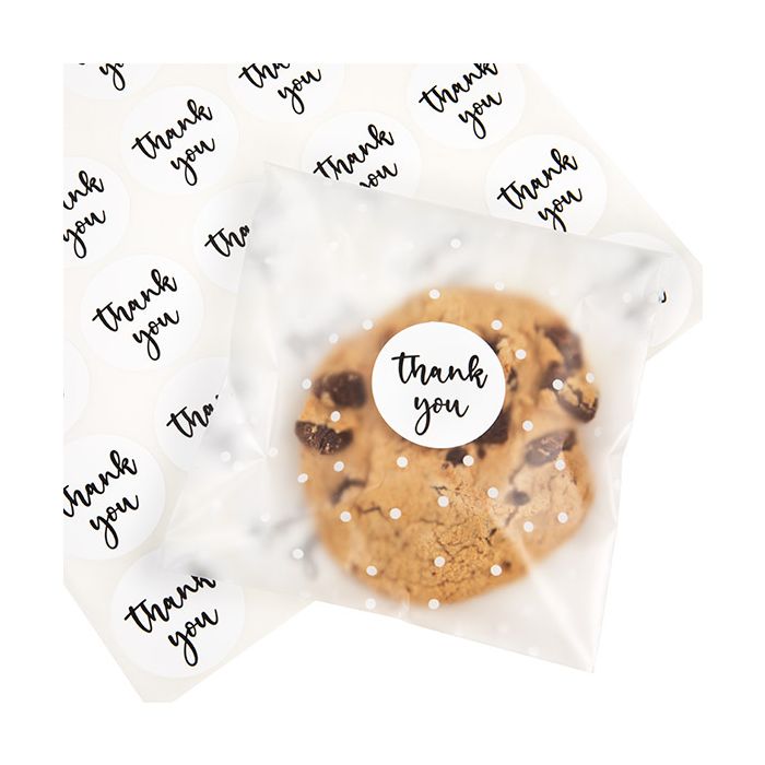 Adesivi rotondi ''Thank You'' (bianche con nero Text) 3,8 cm (1 Sheet) [LS1HWTY]
