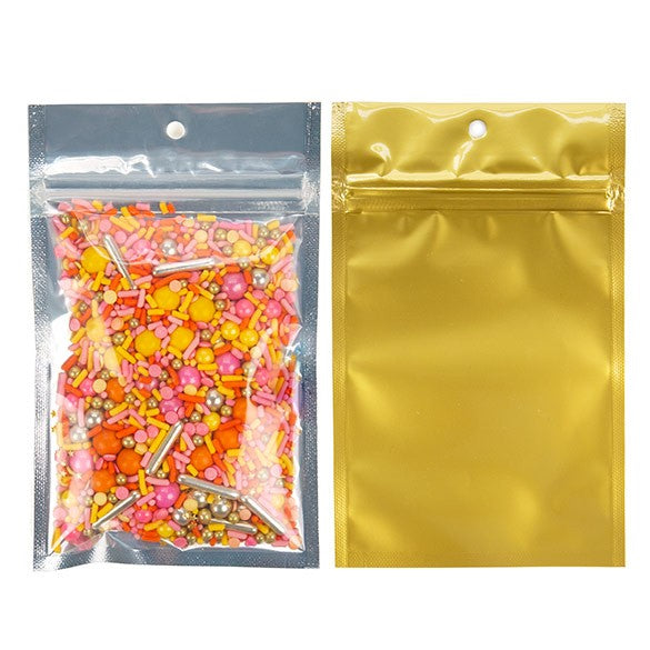 Sacchetto trasparente con chiusura a pressione Trasparente/Oro 9x12.5cm (100 pezzi) [HZBB4CG]