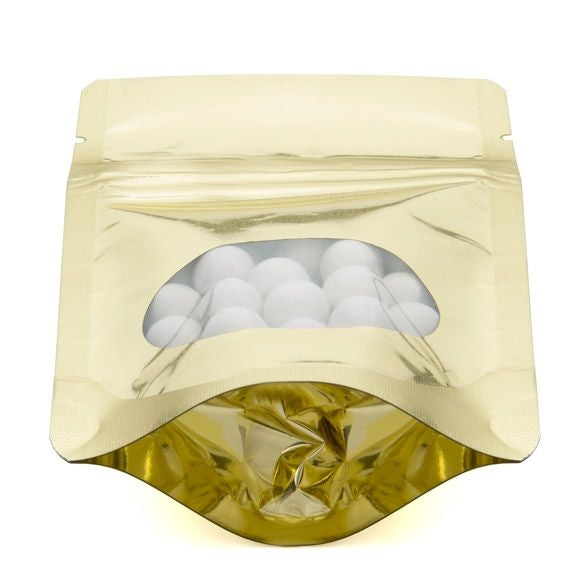 Buste doypack color oro con finestra ovale 8x5x13cm | 28 grammi (100 pezzi) [ZBGMO1SG]