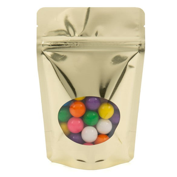 Buste doypack color oro con finestra ovale 10x6x15cm | 57 grammi (100 pezzi) [ZBGMO2SG]