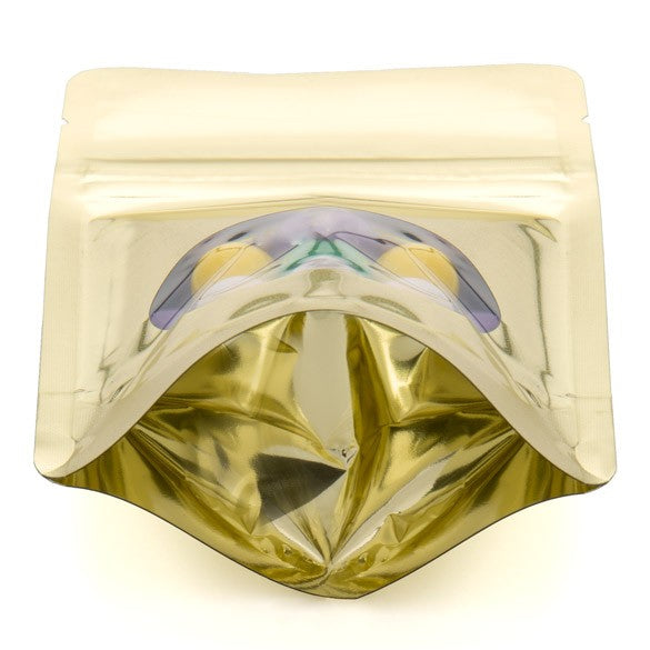 Buste doypack color oro con finestra ovale 10x6x15cm | 57 grammi (100 pezzi) [ZBGMO2SG]