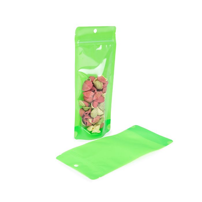 Buste doypack Neon Verde 10.8x6x23.8 cm con foro (100 pz) [ZBGN1NGR]