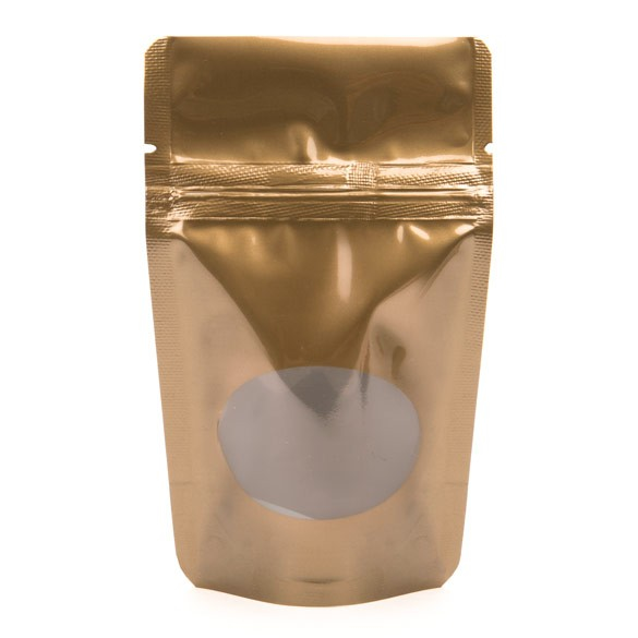 Buste doypack color bronzo con finestra ovale 8x5x13cm | 28 grammi (100 pezzi) [ZBGO1BZ]