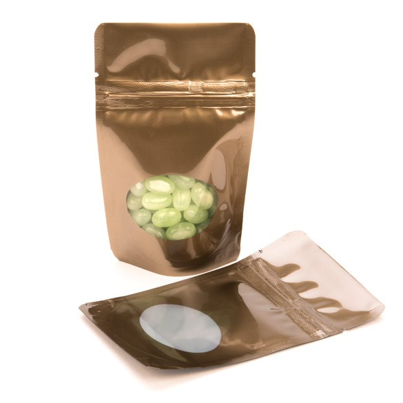 Buste doypack color bronzo con finestra ovale 8x5x13cm | 28 grammi (100 pezzi) [ZBGO1BZ]