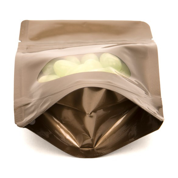 Buste doypack color bronzo con finestra ovale 8x5x13cm | 28 grammi (100 pezzi) [ZBGO1BZ]