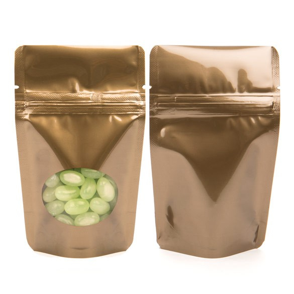 Buste doypack color bronzo con finestra ovale 8x5x13cm | 28 grammi (100 pezzi) [ZBGO1BZ]