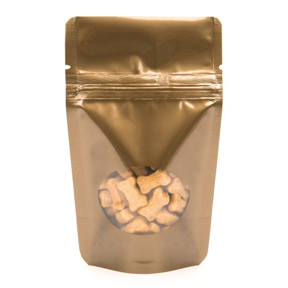 Buste doypack color bronzo con finestra ovale 8x5x13cm | 28 grammi (100 pezzi) [ZBGO1BZ]