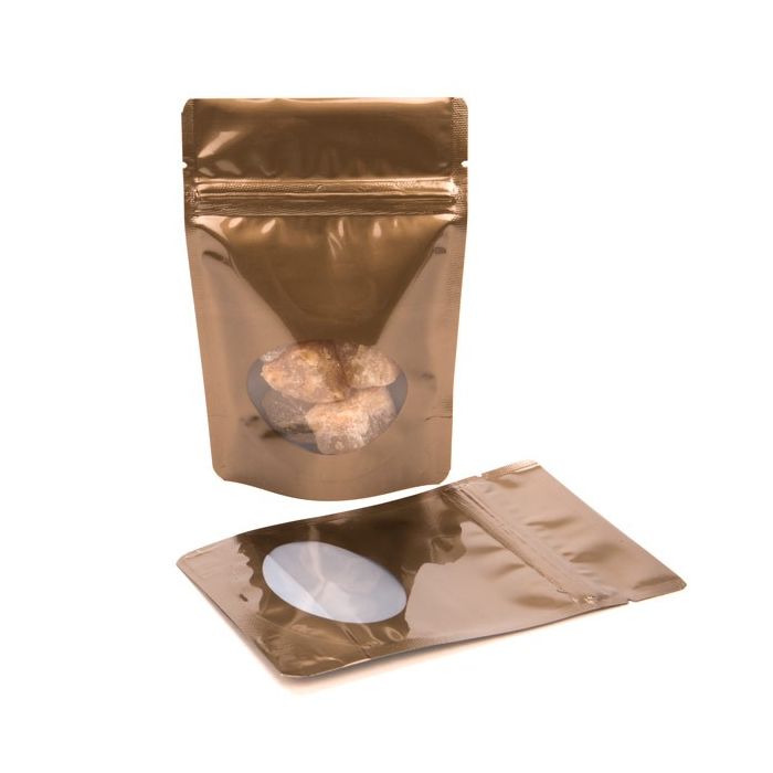 Buste doypack color bronzo con finestra ovale 10x6x15cm | 57 grammi (100 pezzi) [ZBGO2BZ]