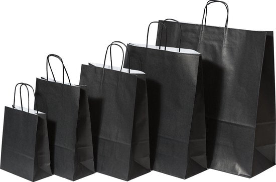Paper Carrier Bags Black 24+12x31cm Kraft 100 grams