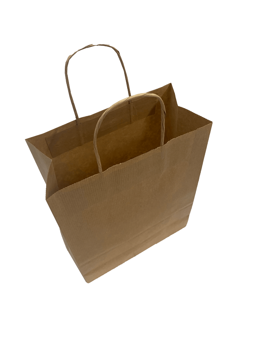 Shopper di carta marrone 22x10x28cm Kraft 90 grammi con manici cordino (50 pezzi) [PAMB2231]