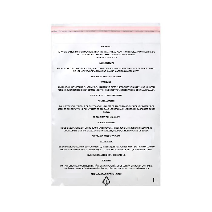Sacchetti di plastica trasparenti con avviso di soffocamento 22.9x30.5cm richiudibili (100 pezzi) [PFW1912]