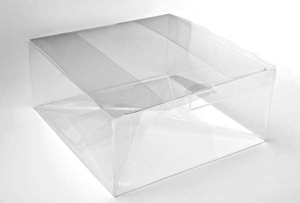Scatole trasparenti 20.6x20.6x7.6cm adatte al contatto alimentare con fondo pop up (25 pezzi) [PLB207]
