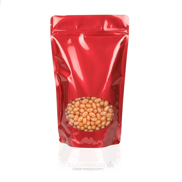 Buste doypack rosse con finestra ovale 17x9x28.5cm | 340 grammi (100 pezzi) [ZBGO4R]