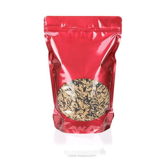 Buste doypack rosse con finestra ovale 23x12x34.5cm | 907 grammi (100 pezzi) [ZBGO6R]